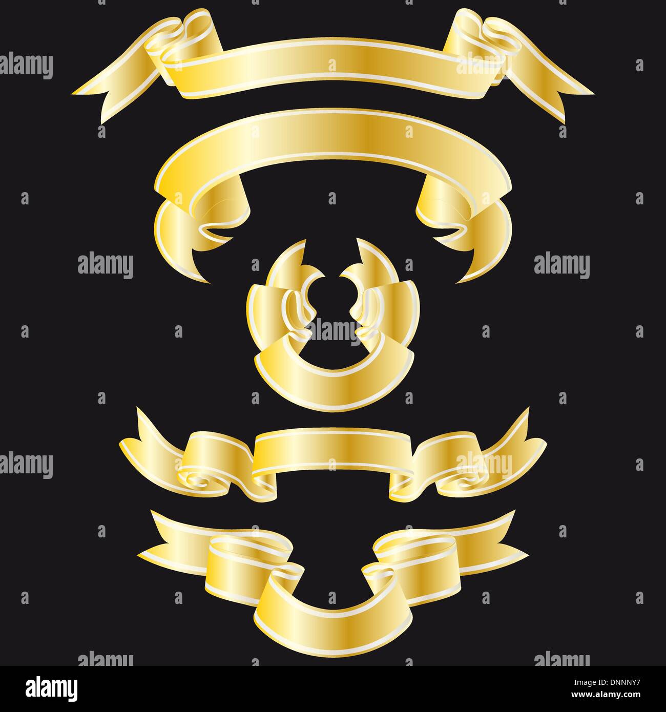 Set of golden striped ribbons on black background Stock Vector Image ...