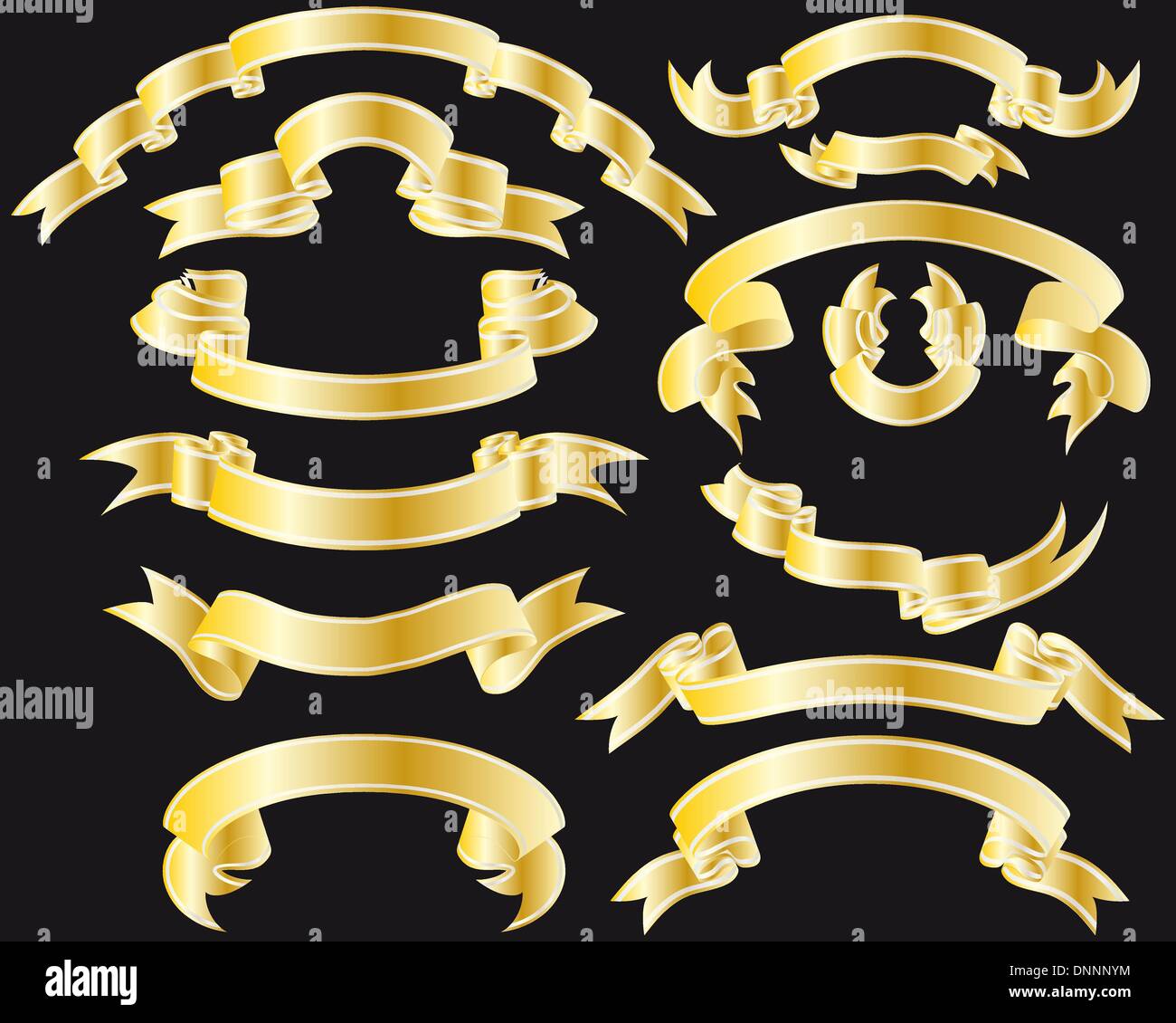 Golden Ribbin Pattern Collection of twelve vector golden ribbons with silver stripes Stock ...