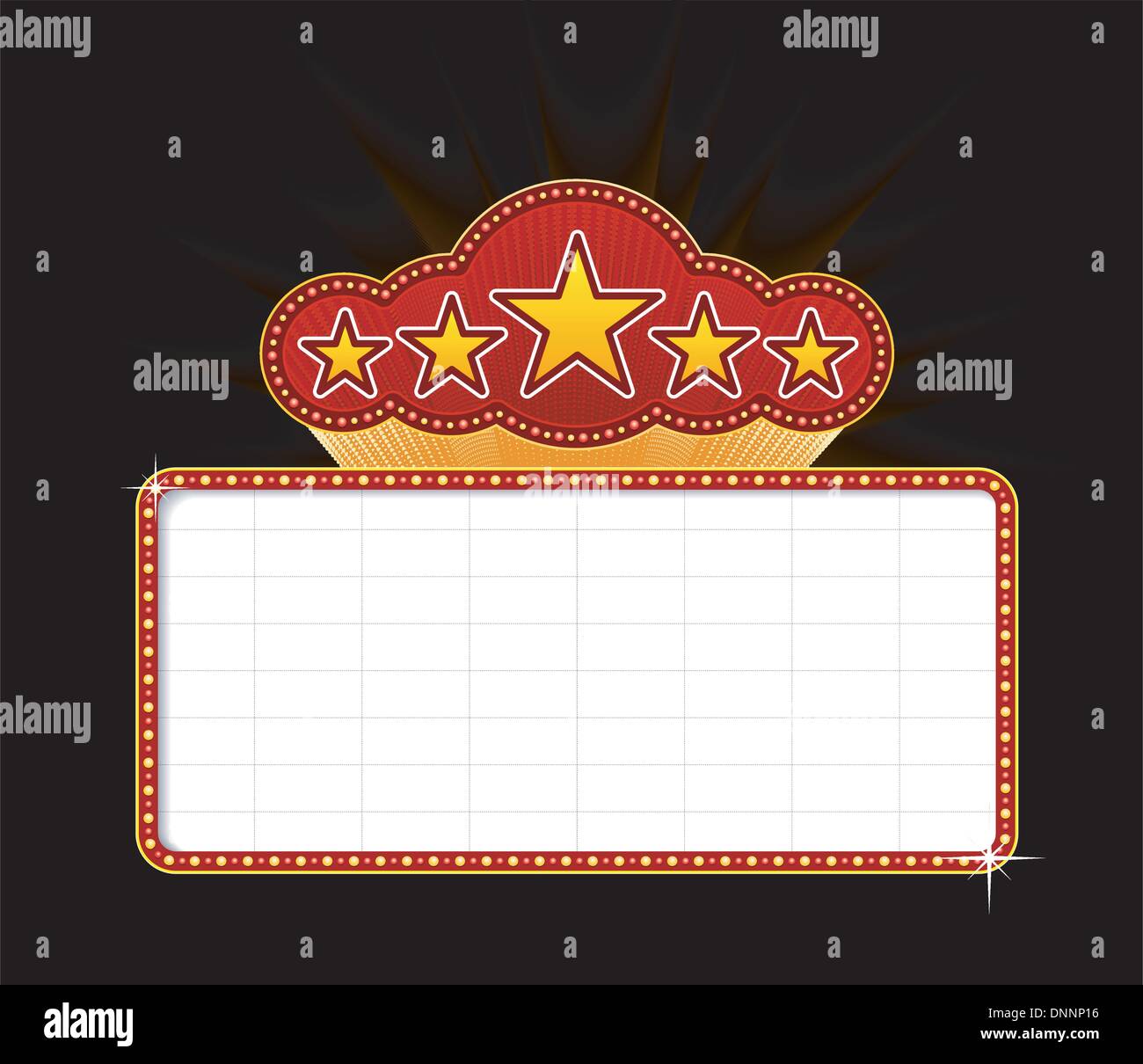 Blank movie, theater or casino marquee with stars isolated on black background Stock Vector