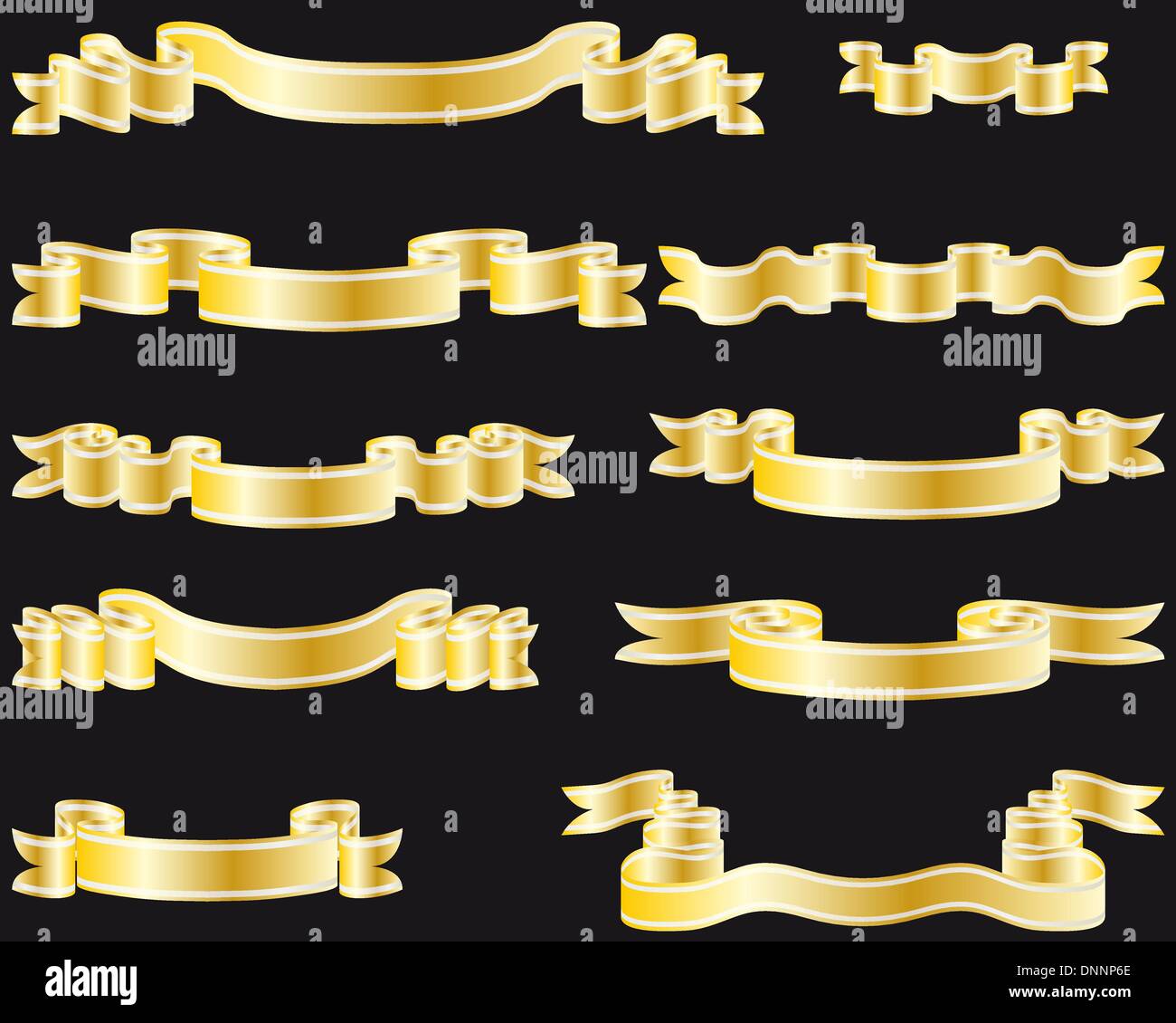 Set of golden striped ribbons on black background Stock Vector Image ...