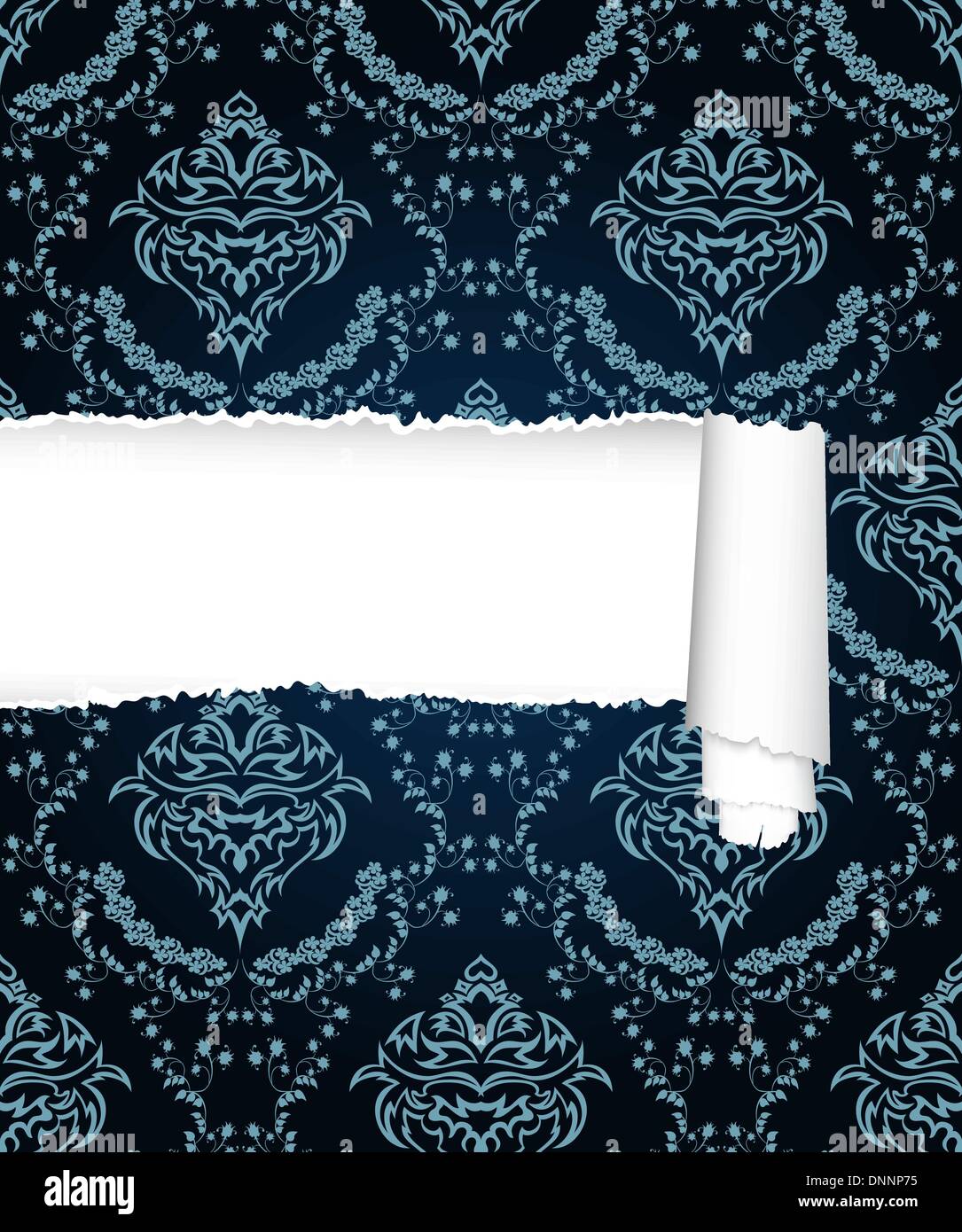 Damask seamless vector pattern with ripped copy-space for your text.  For easy making seamless pattern just drag ornate group into swatches bar, and use it for filling any contours. Stock Vector