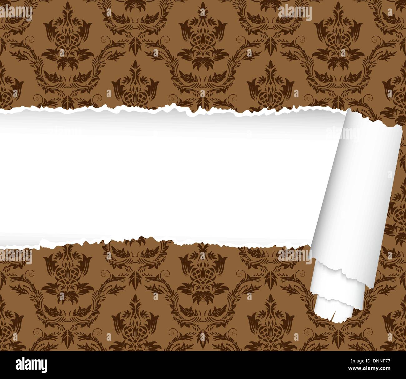 Damask seamless vector pattern with ripped copy-space for your text.  For easy making seamless pattern just drag ornate group into swatches bar, and use it for filling any contours. Stock Vector