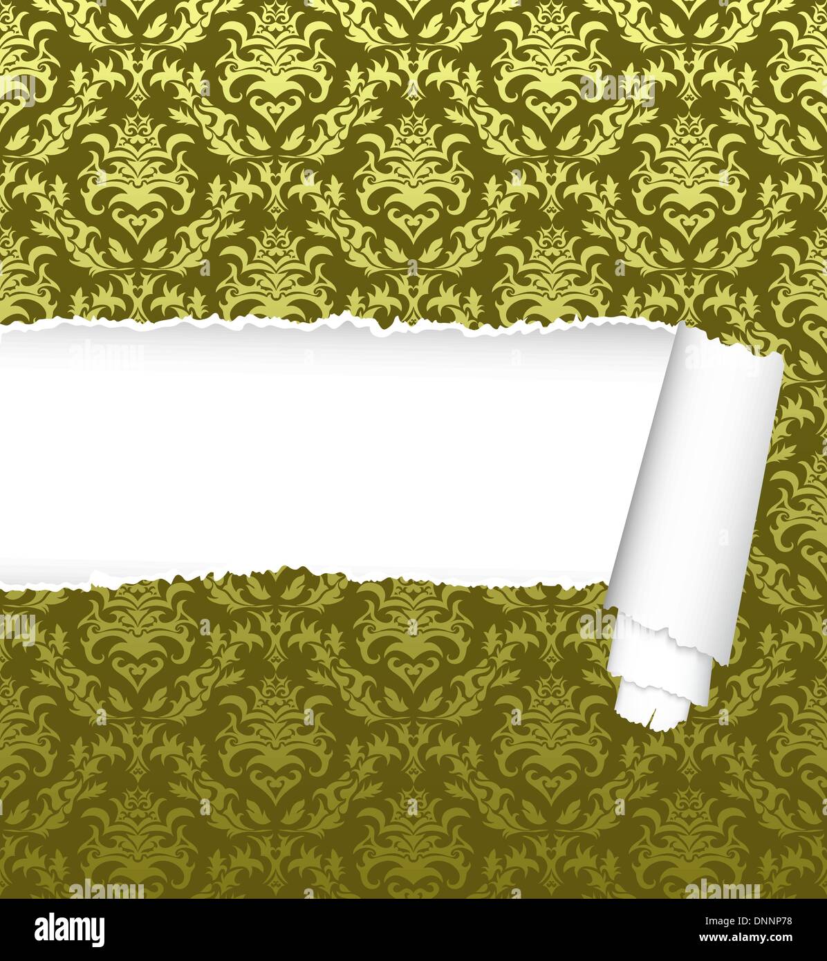 Damask seamless vector pattern with ripped copy-space for your text.  For easy making seamless pattern just drag ornate group into swatches bar, and use it for filling any contours. Stock Vector