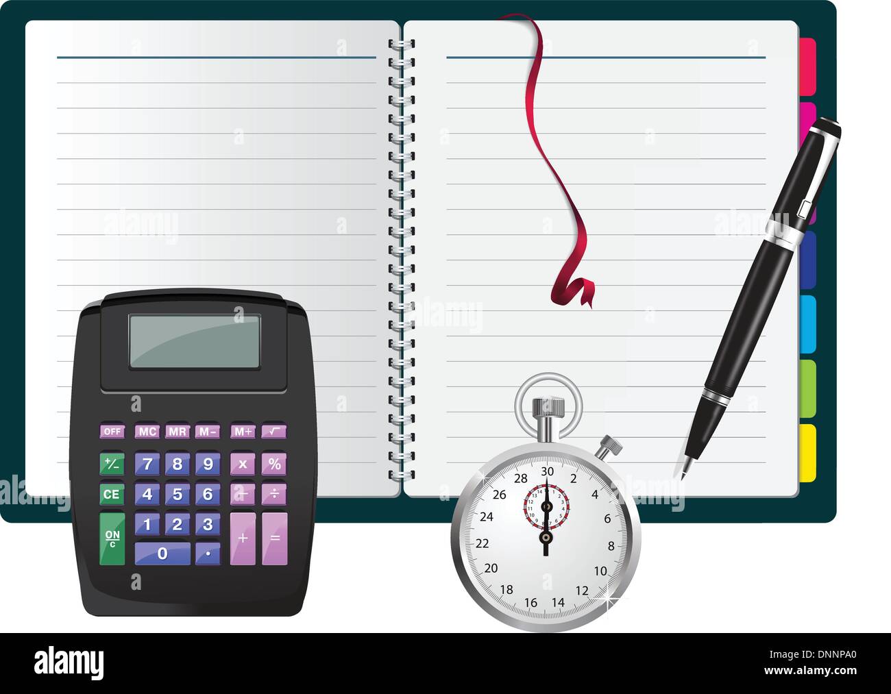 Vector note with calculator, pen and stopwatch Stock Vector Image & Art Alamy