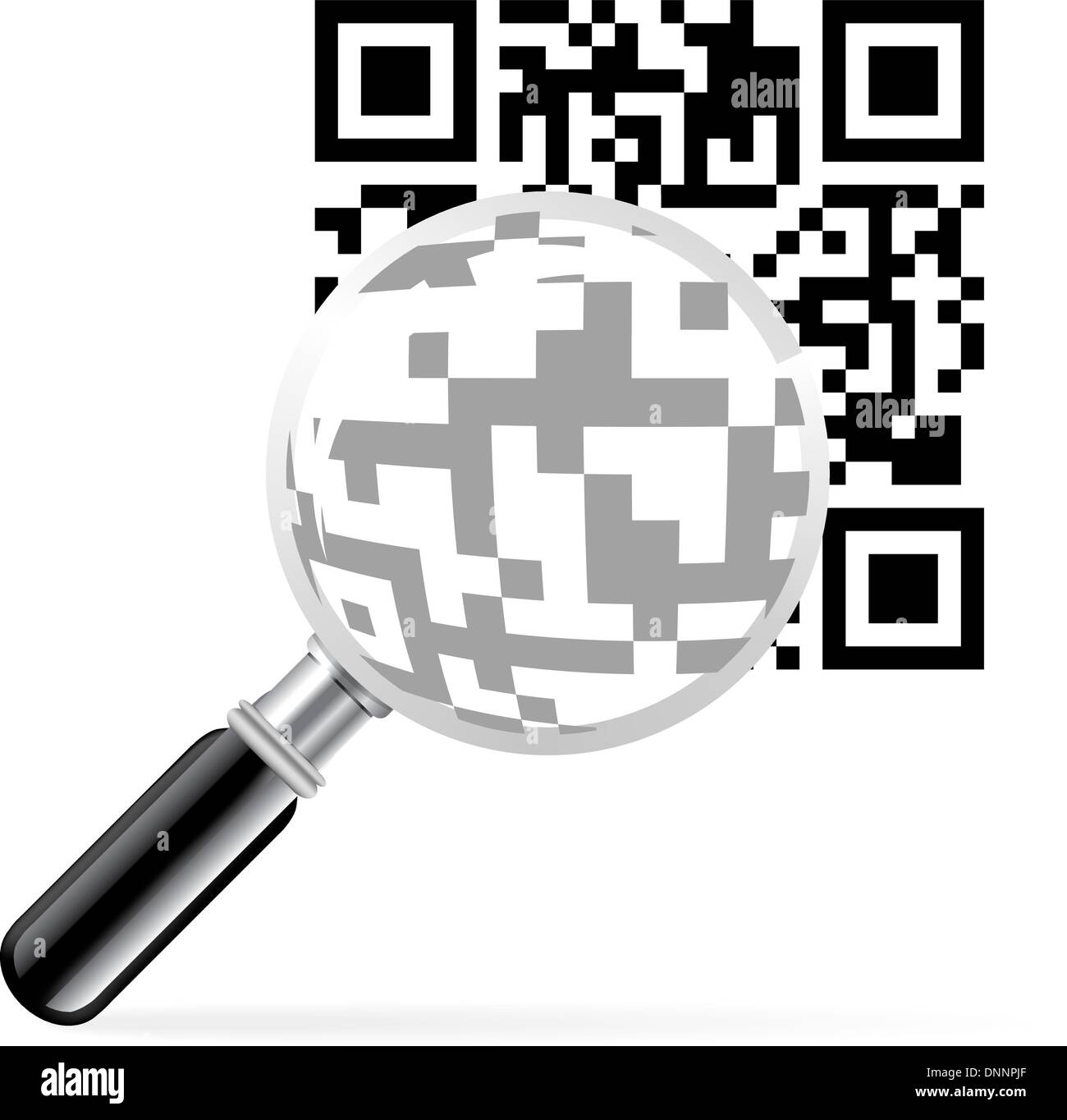 Black QR identification code with loupe illustration Stock Vector Image