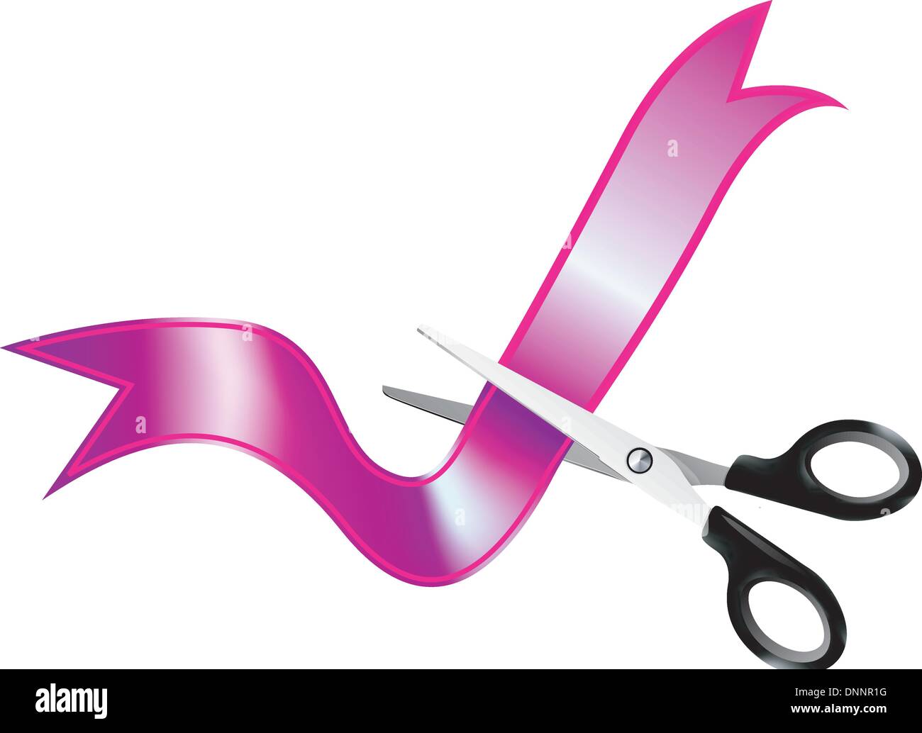 Illustration of detailed scissors cutting the ribbon Stock Vector Image