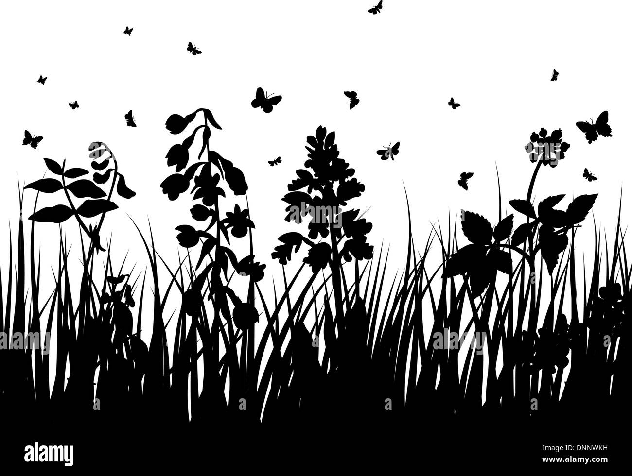 Vector grass silhouettes backgrounds with insects Stock Vector Image ...