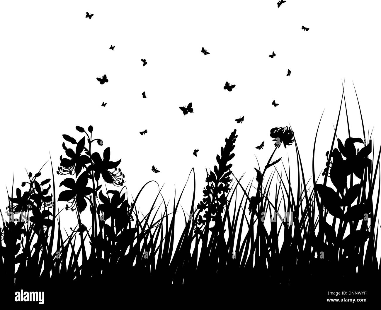 Vector grass silhouettes backgrounds with insects Stock Vector Image ...