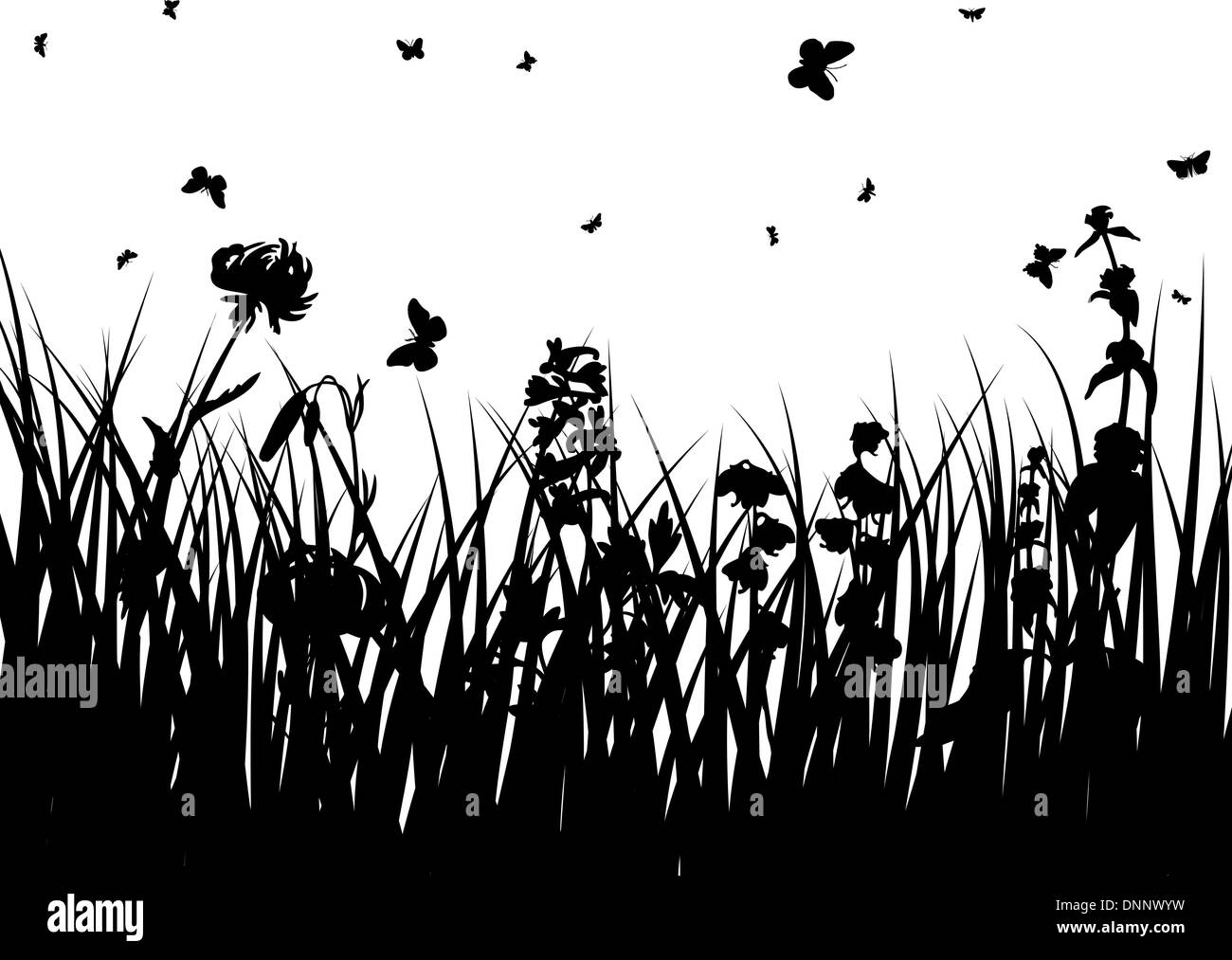 Vector grass silhouettes backgrounds with insects Stock Vector Image ...