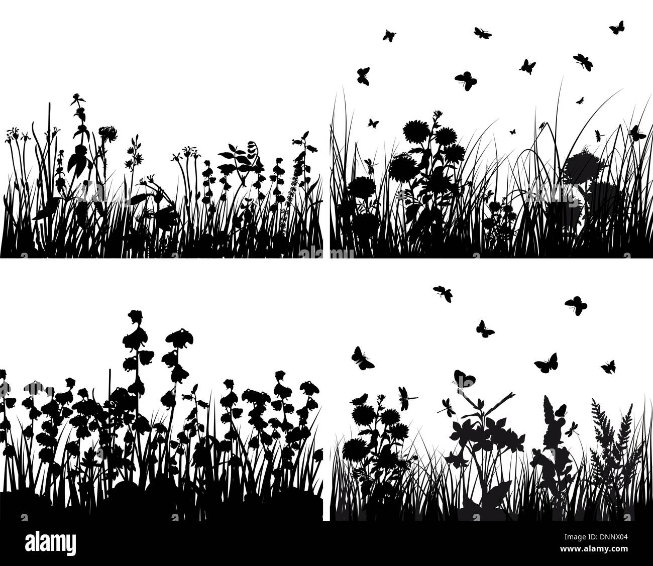 Set of four vector grass silhouettes backgrounds Stock Vector