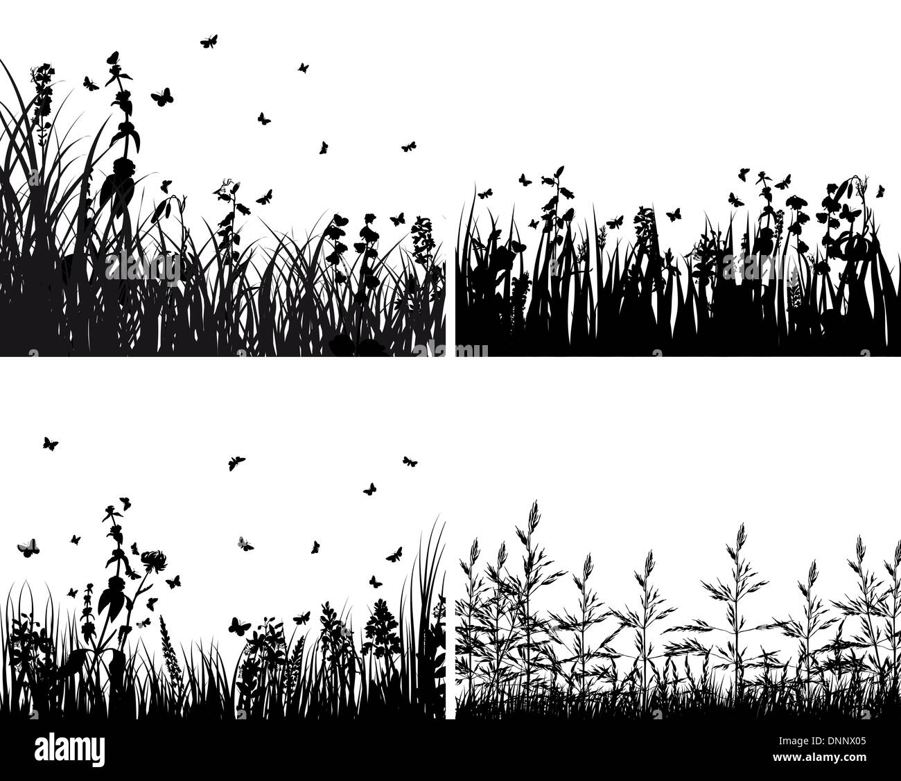 Set of four vector grass silhouettes backgrounds Stock Vector