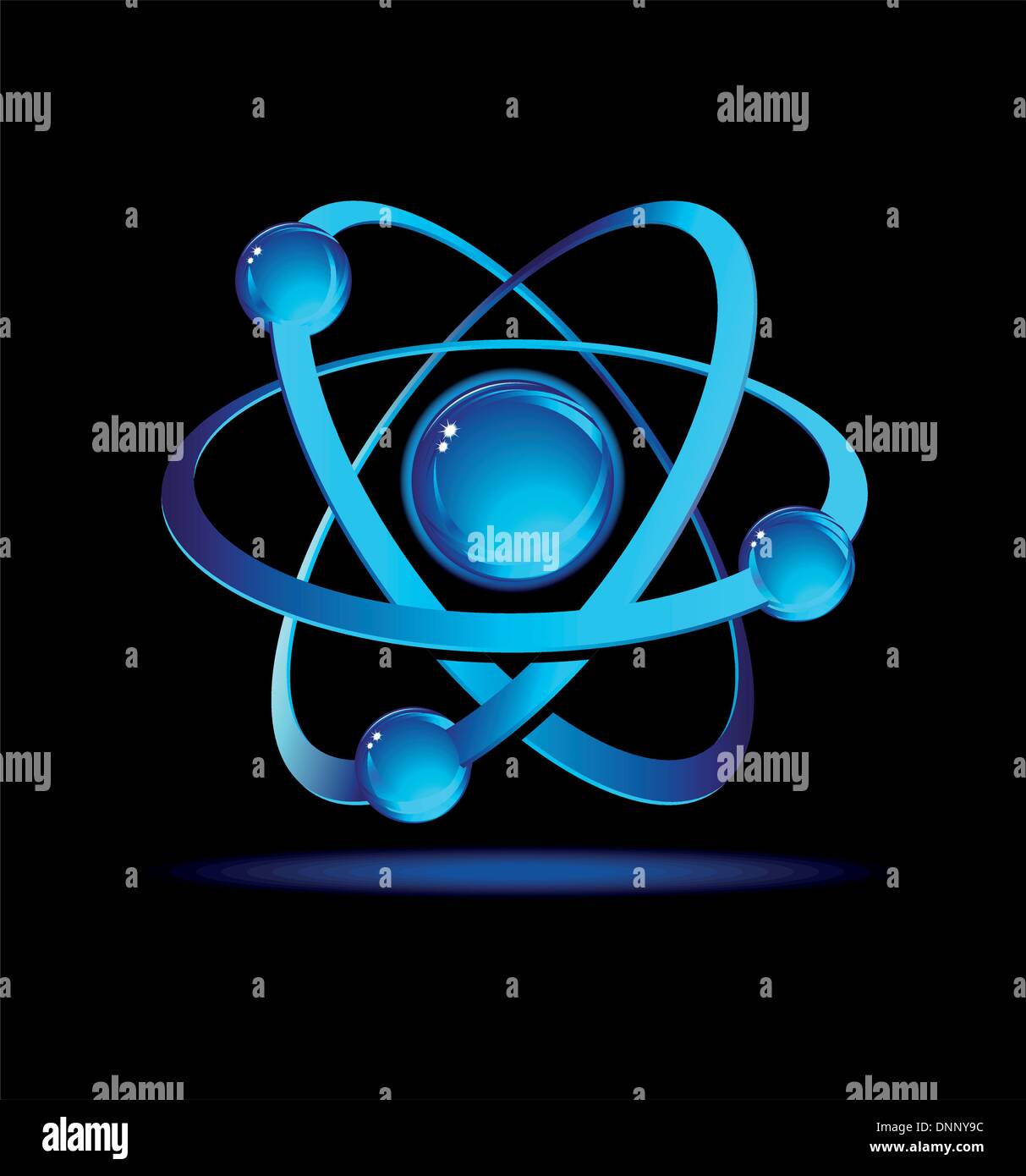 ATOM - Dramatic depiction of atom on a black background with fluorescent shadow Stock Vector