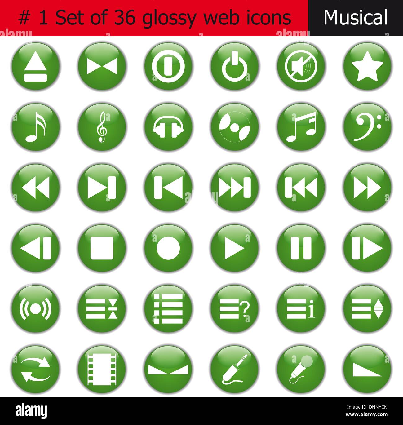 Collection of different icons for using in web design. Set #1. Music. Stock Vector