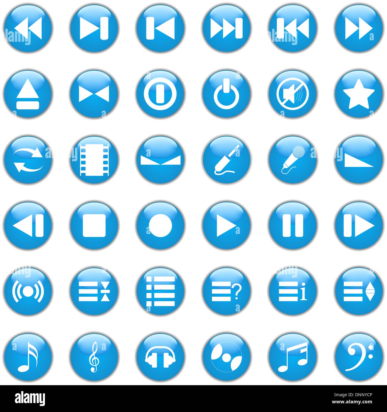 Collection of different icons for using in web design. Music. Stock Vector