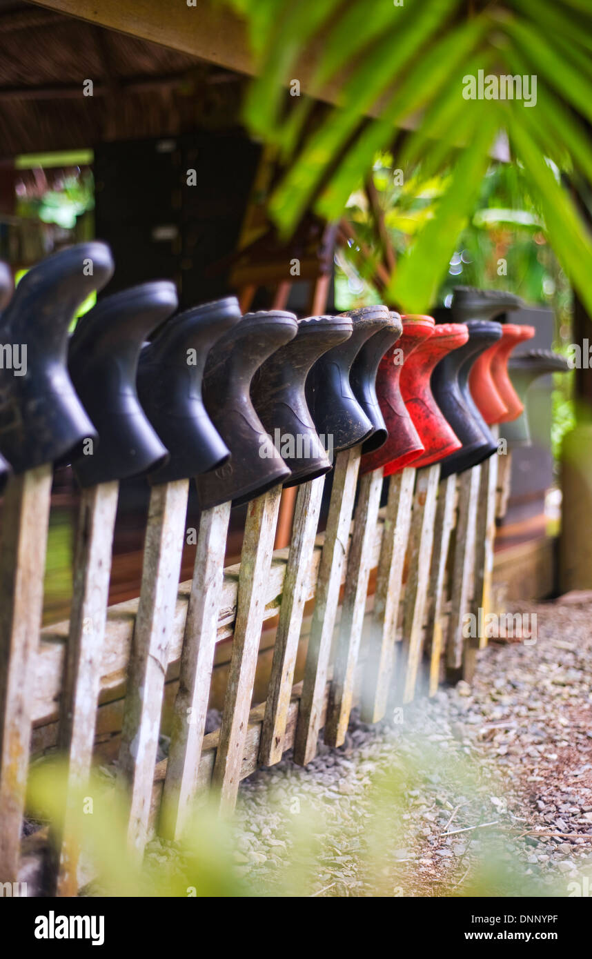 Rubber boots for hikers at Lapa Rios Ecolodge Stock Photo Alamy