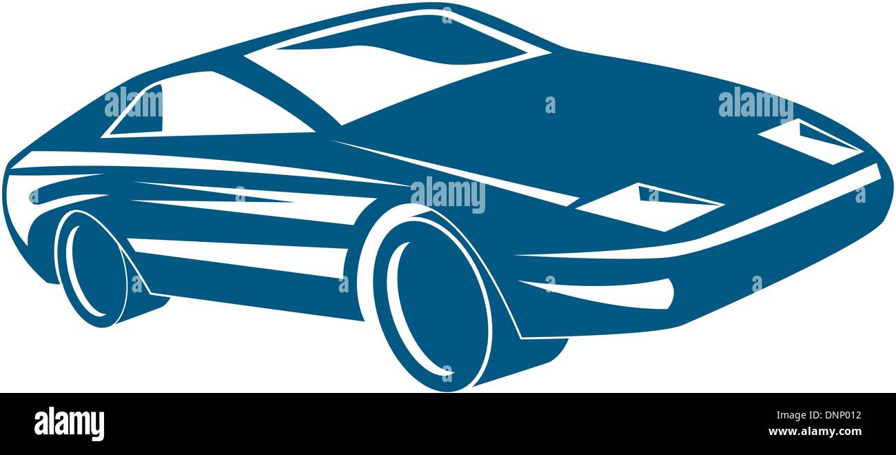 Illustration of a blue sports car isolated on white background done in retro style Stock Vector