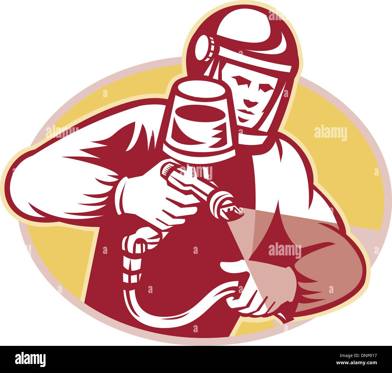 Illustration of a spray painter spraying paint facing front set inside ...