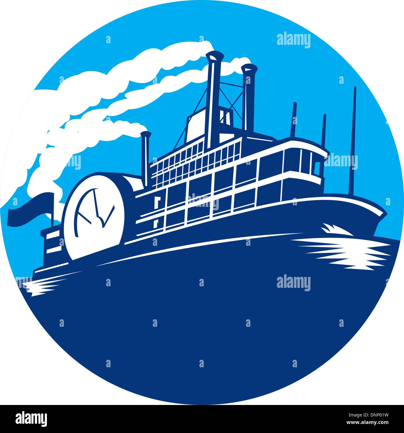 Illustration of steamboat ferry passenger ship vessel sailing set inside circle done in retro style. Stock Vector