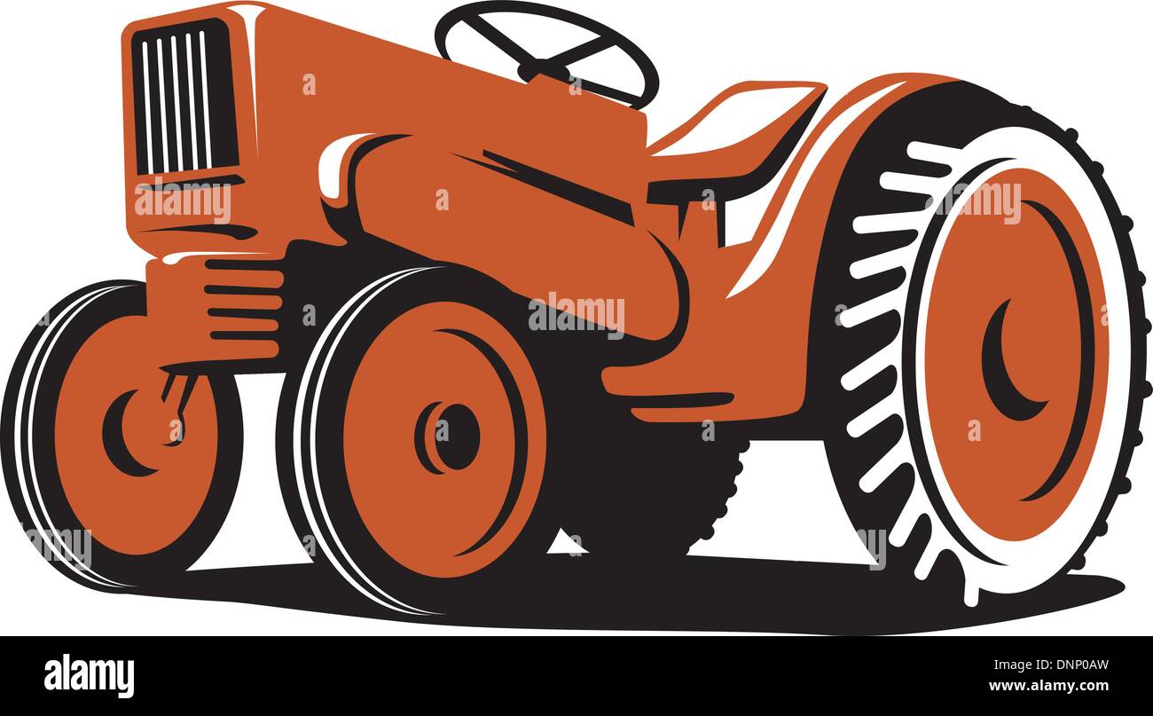 Illustration of a red tractor on isolated white background done in
