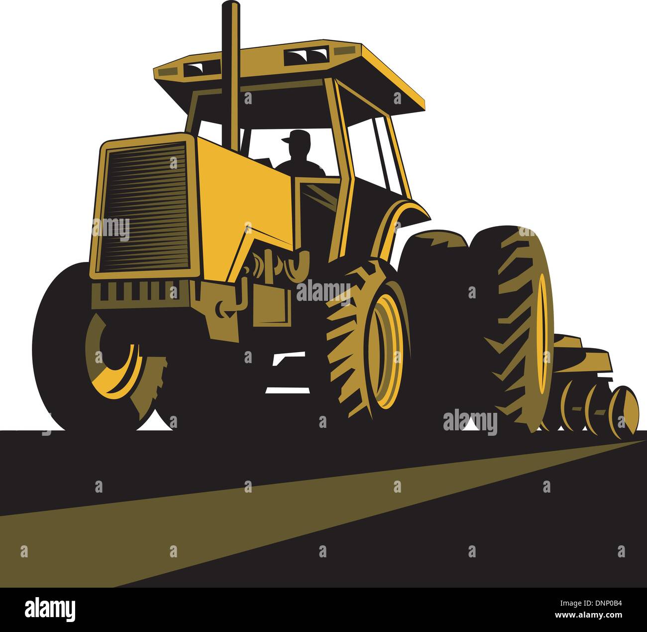 illustration of a vintage tractor on isolated background done in retro ...