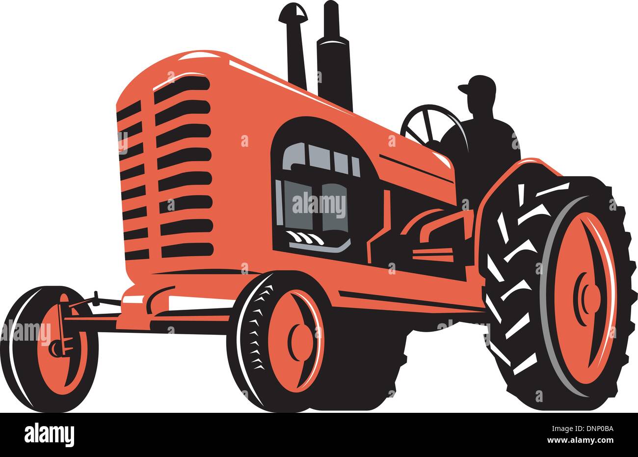illustration of a vintage farm tractor on isolated background done in ...
