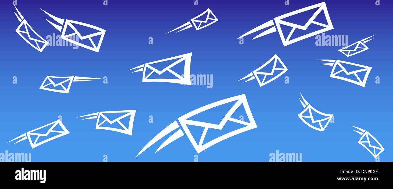 sending and receiving email background concept with flying mail Stock