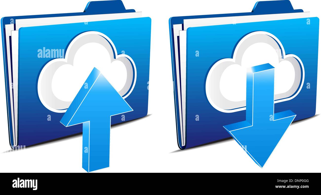 Upload and download folder icons from the virtual cloud Stock Vector