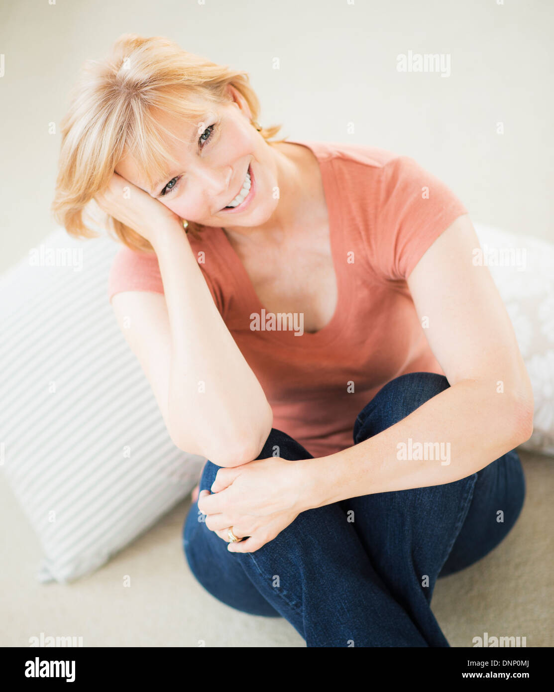 Woman mature relax bed happy hi-res stock photography and images - Alamy