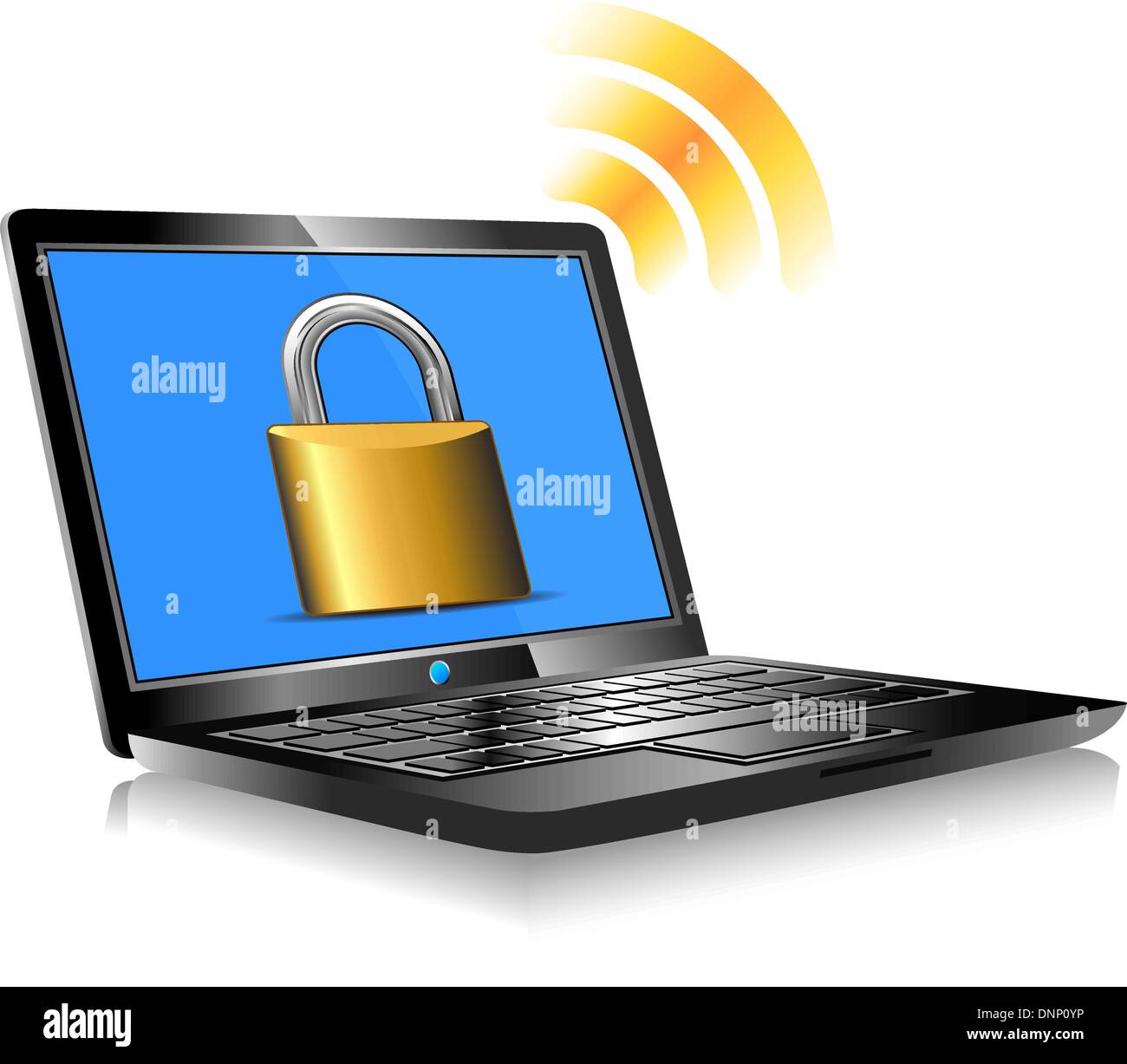 Laptop protection - internet connection with global world - password Stock Vector