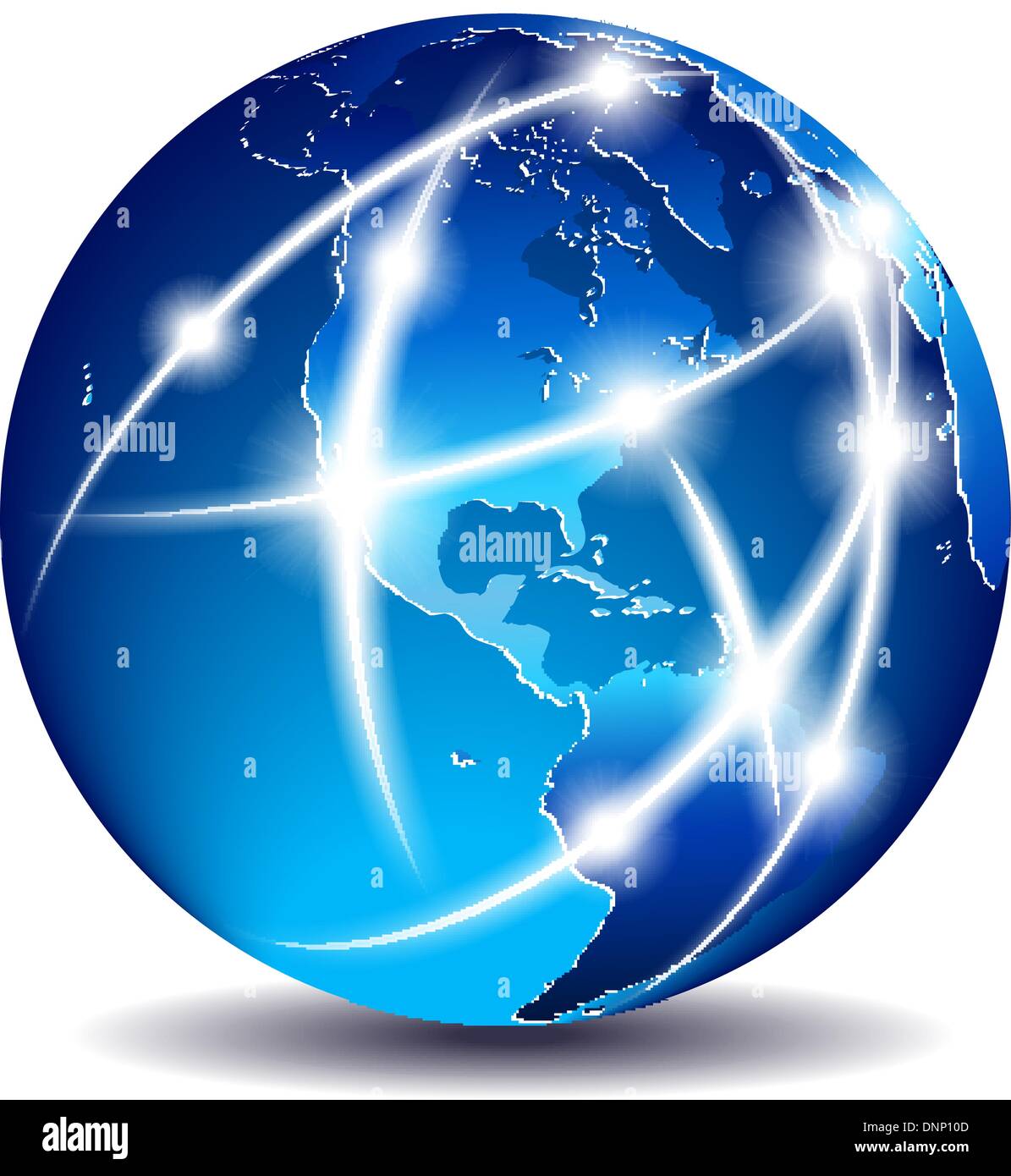 North and South America Global Communication Planet across the world with light lines cable Stock Vector