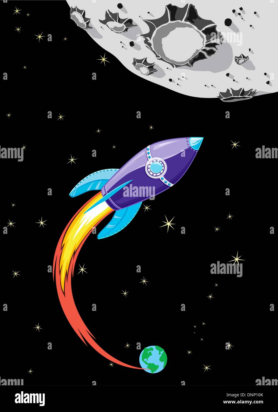 Spaceship heading towards the Moon Stock Vector