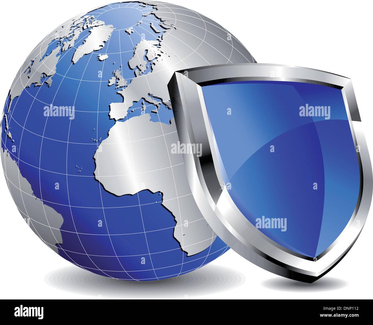 Silver and Blue Shield with World depicting Security Safety