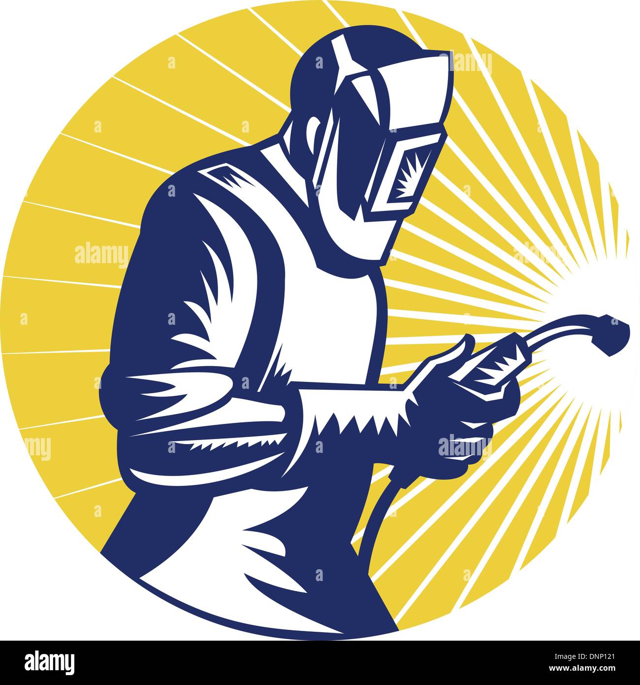 retro style illustration of a welder at work with torch viewed from ...