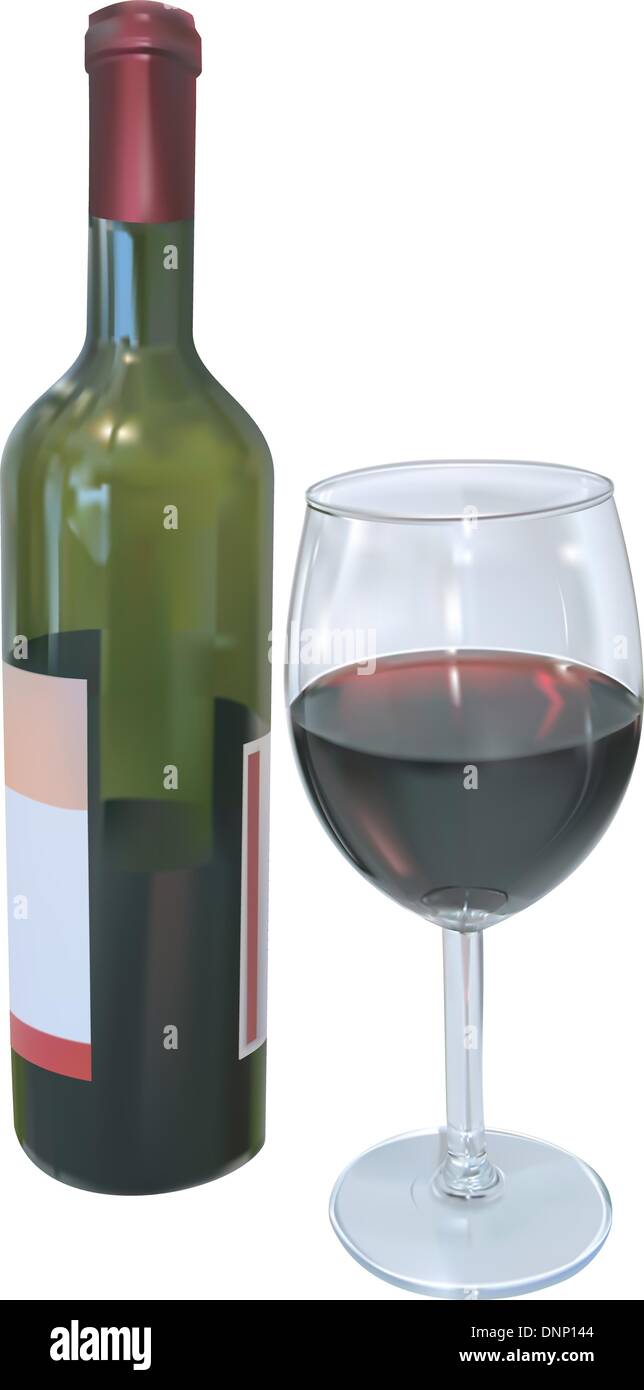 Vector illustration of red wine bottle and glass of wine Stock Vector ...