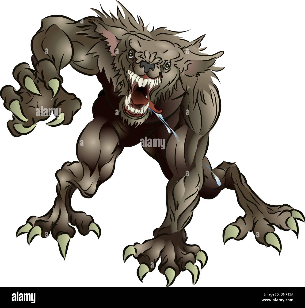 A mean snarling scary werewolf attacking the viewer Stock Vector
