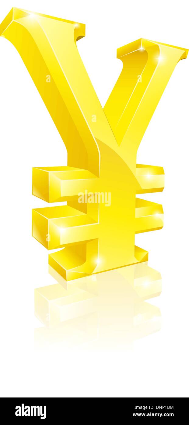 Illustration of a big shiny gold Yen currency sign Stock Vector