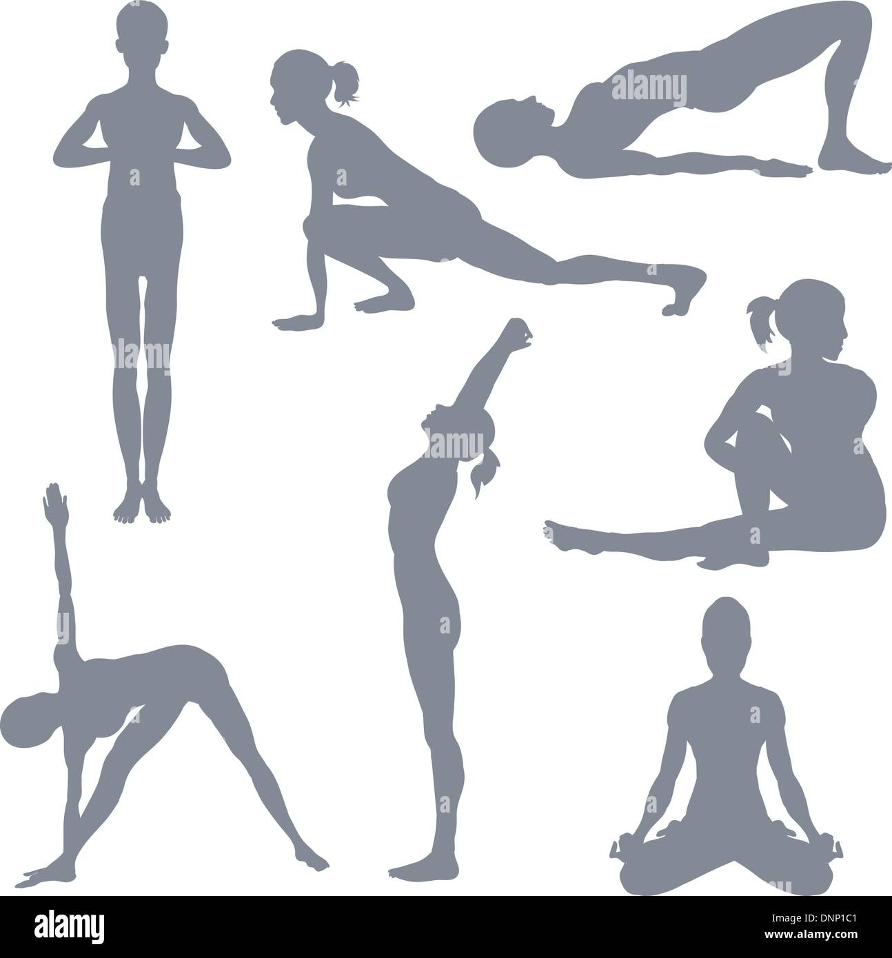Yoga postures. A set of yoga postures silhouettes. Stock Vector