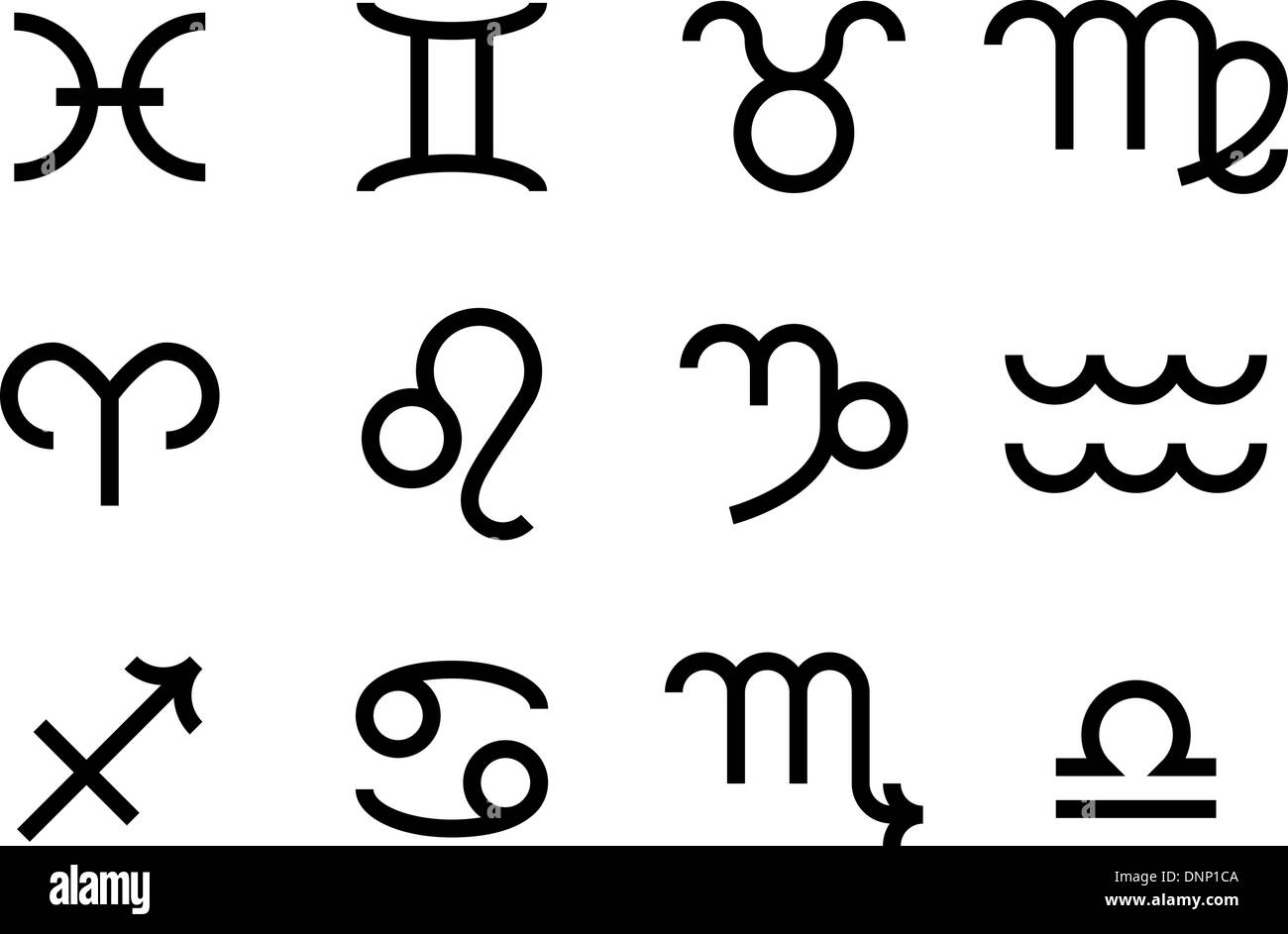 A set of zodiac sign icons representing the twelve signs of the zodiac for horoscopes and the like Stock Vector