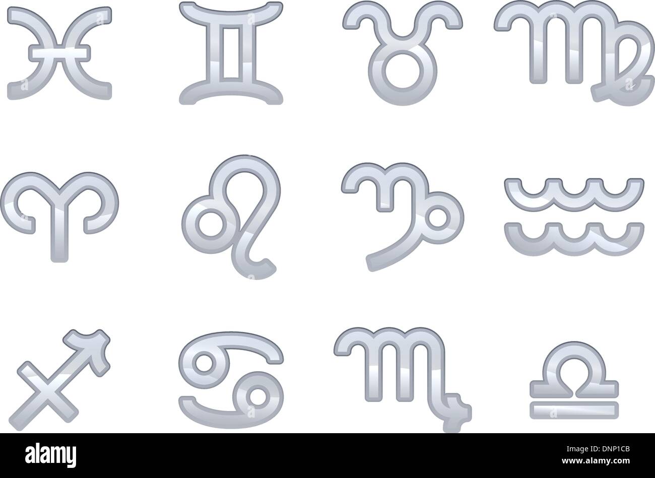 A set of zodiac sign icons representing the twelve signs of the zodiac for horoscopes and the like Stock Vector