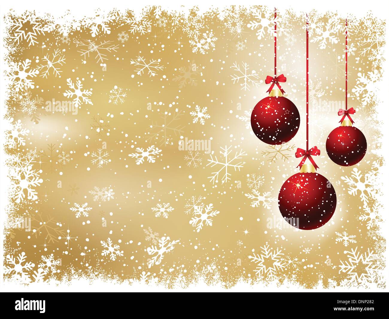 Hanging baubles on a golden snowflake background Stock Vector Image ...