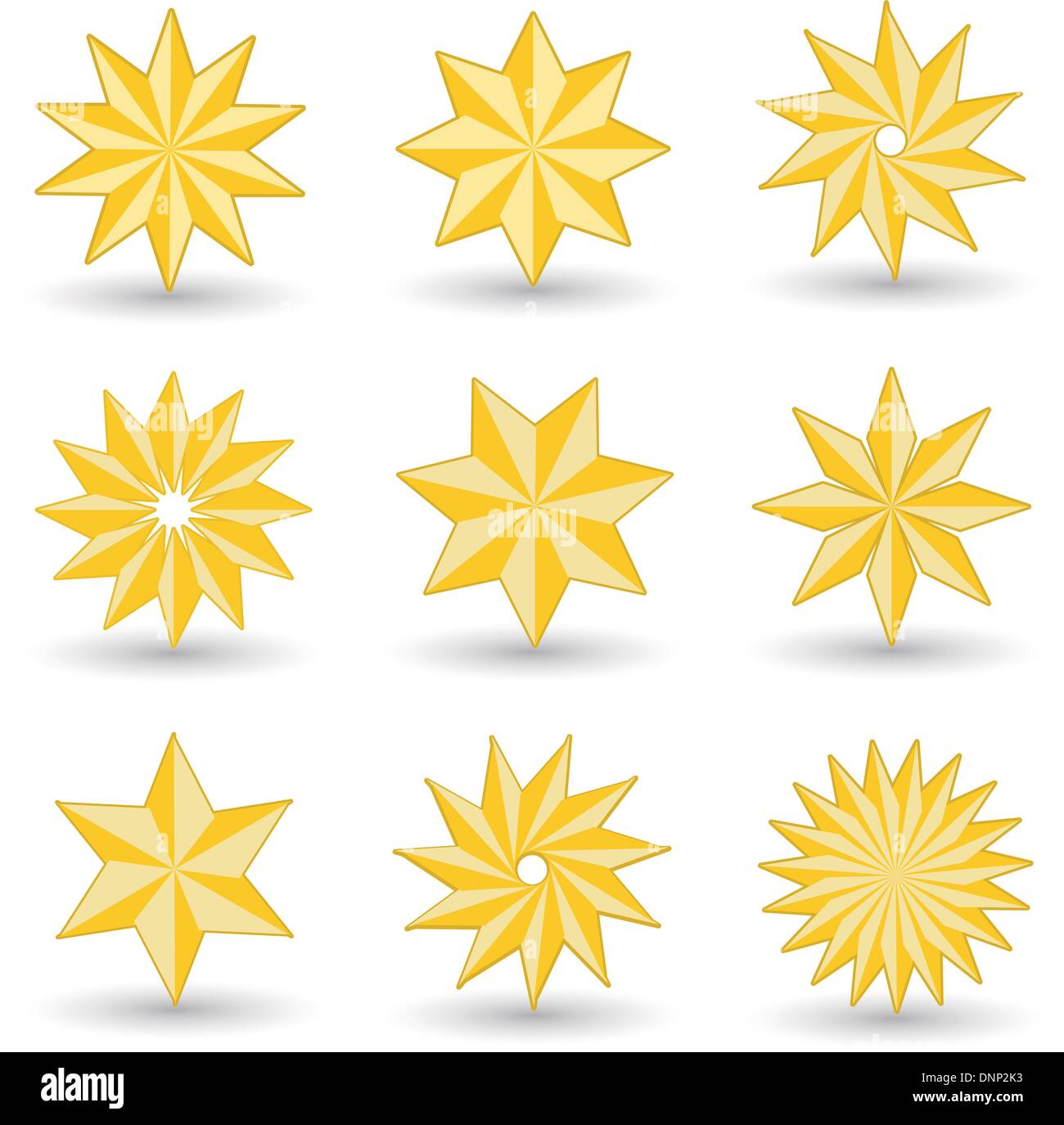 Collection of various designs of gold star icons Stock Vector