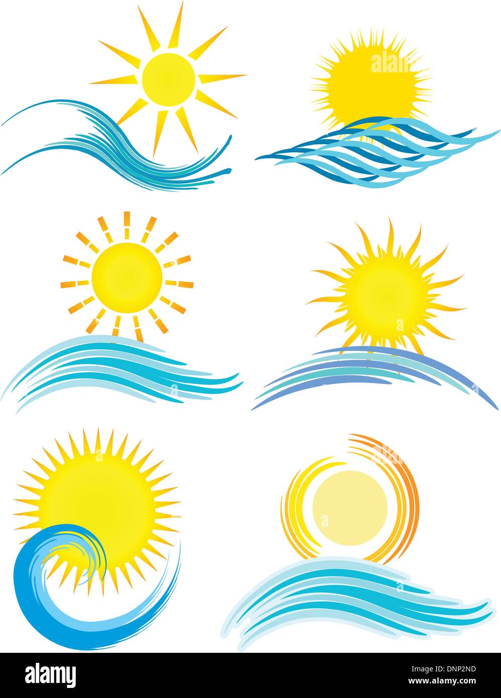 Collection of six different summer themed icons Stock Vector