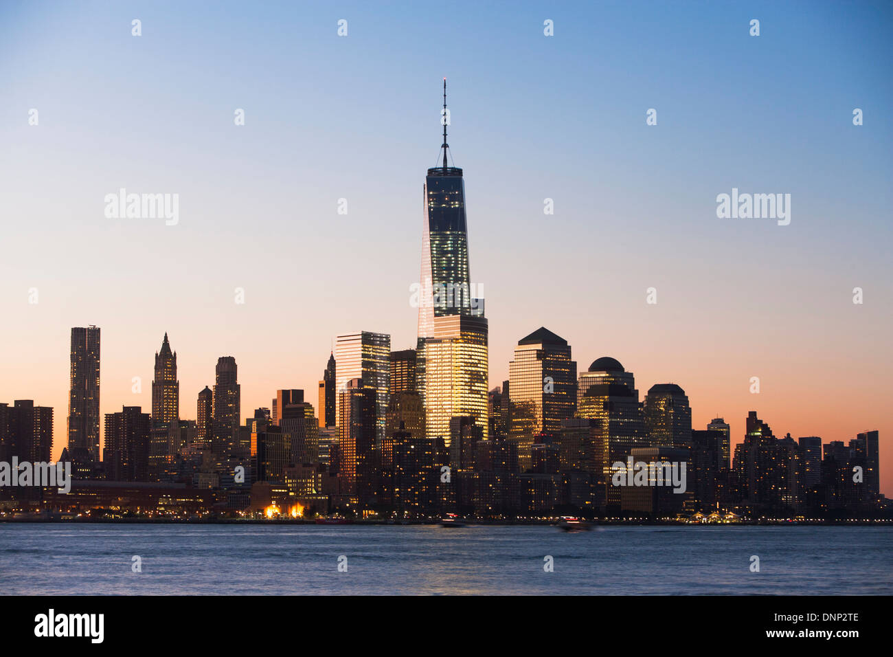 USA, New York State, New York City, City skyline at dusk Stock Photo ...