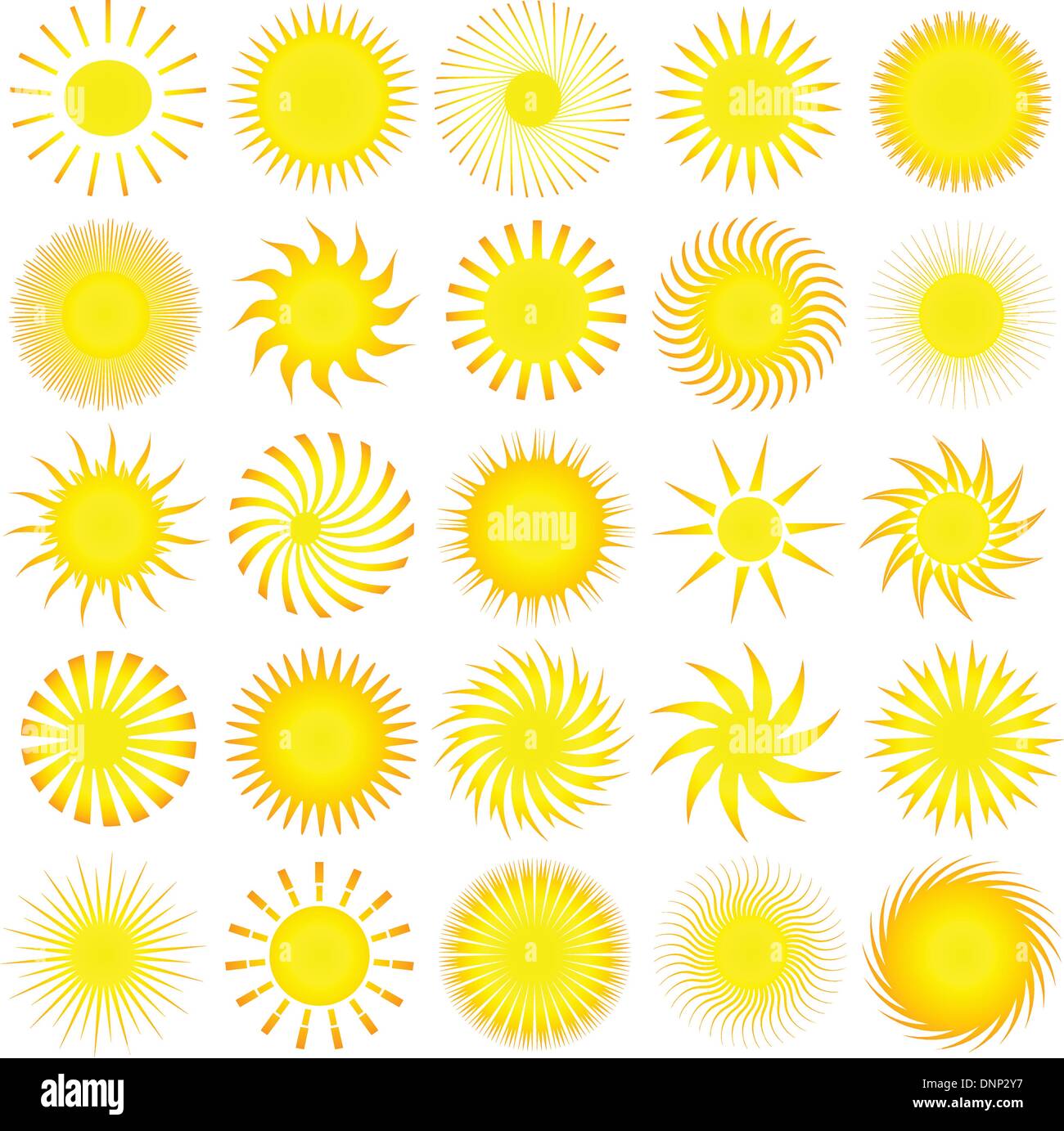 Lots of different sun icons Stock Vector