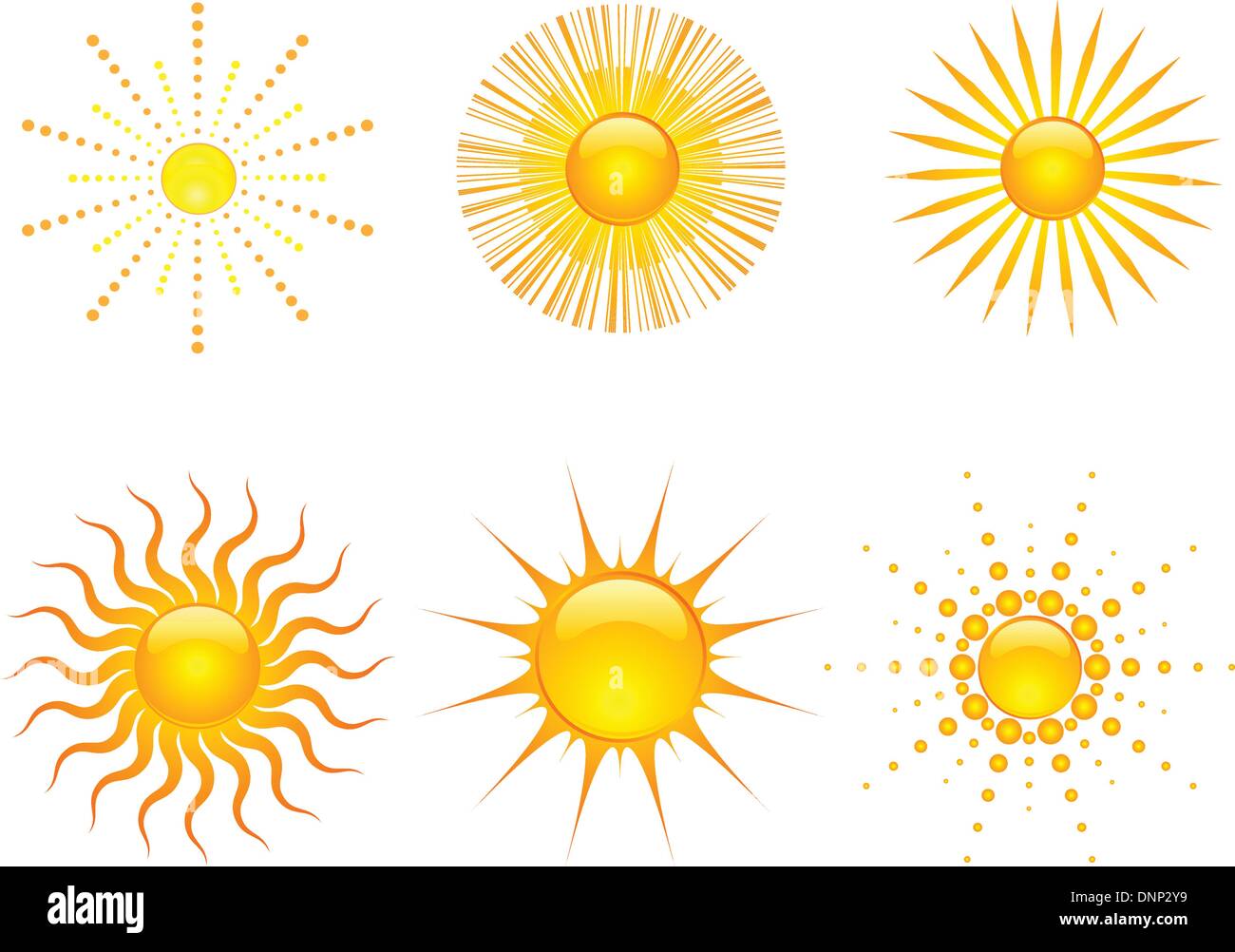 Various styles of sun icons Stock Vector