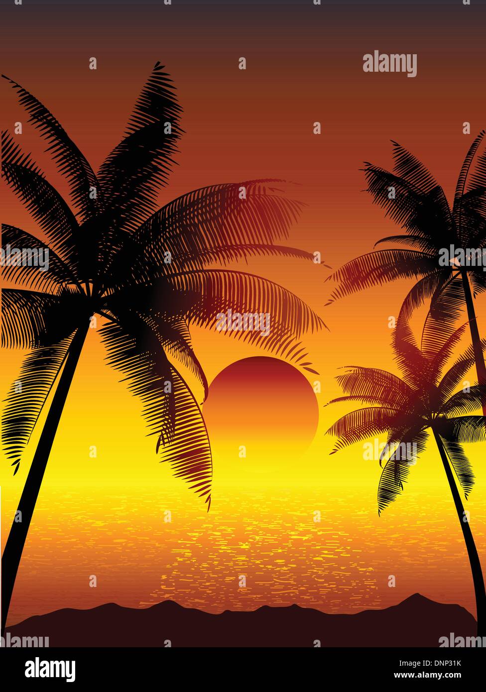 Tropical sunset with palm trees Stock Vector Image & Art - Alamy