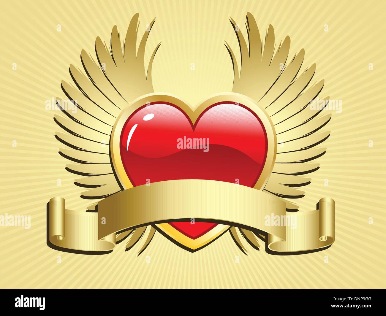 Valentines day heart with wings and scroll Stock Vector