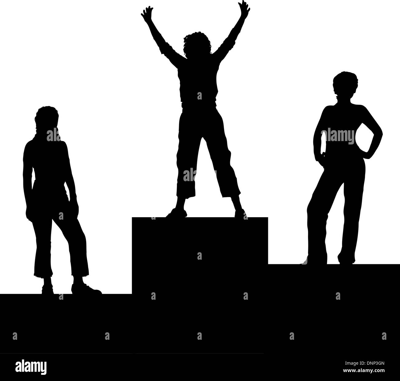 Silhouettes of people stood on the winning podium Stock Vector