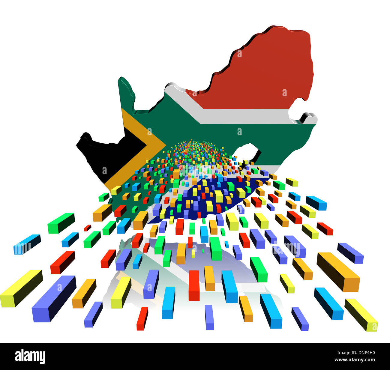 South Africa map flag reflected with containers illustration Stock Photo