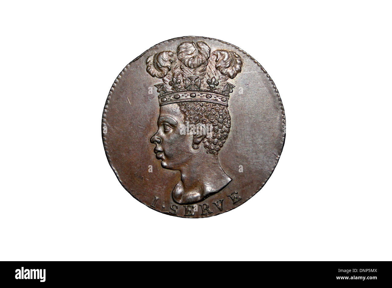 Copper penny token issued by Sir Philip Gibbs (plantation owner), Barbados, West Indies Stock Photo